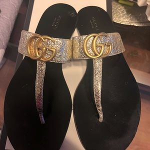 Gold Gucci Thong slides